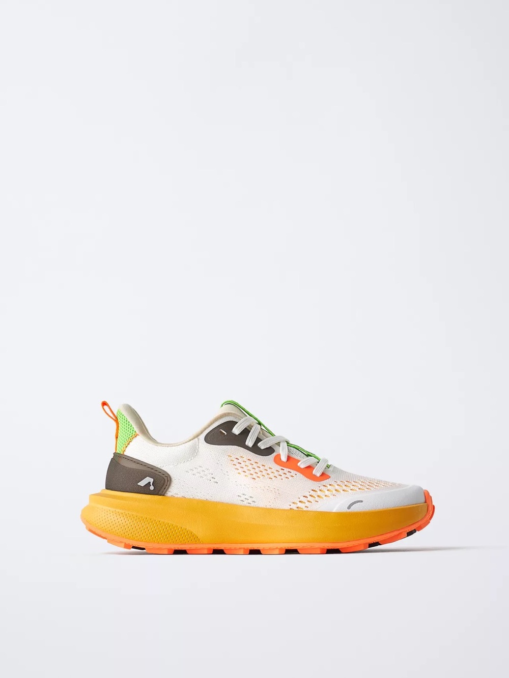 Zara White Sneakers with Neon Orange & Green Accents New